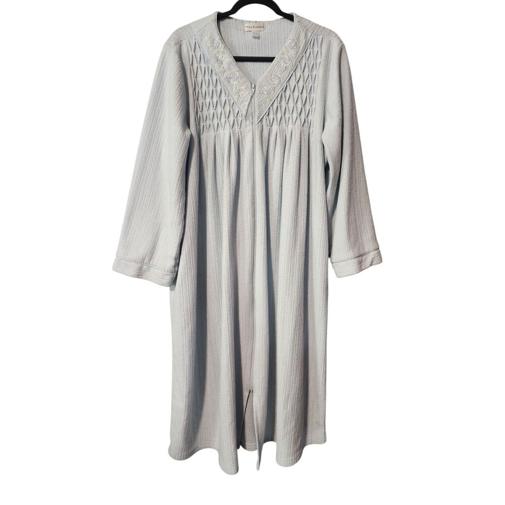 Miss Elaine Full Zip Terry Robe Sz XL Light Blue